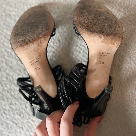 COPY - GUCCI Black Leather Strappy Stiletto Sandals w Ankle Strap - Picture 7 of 7